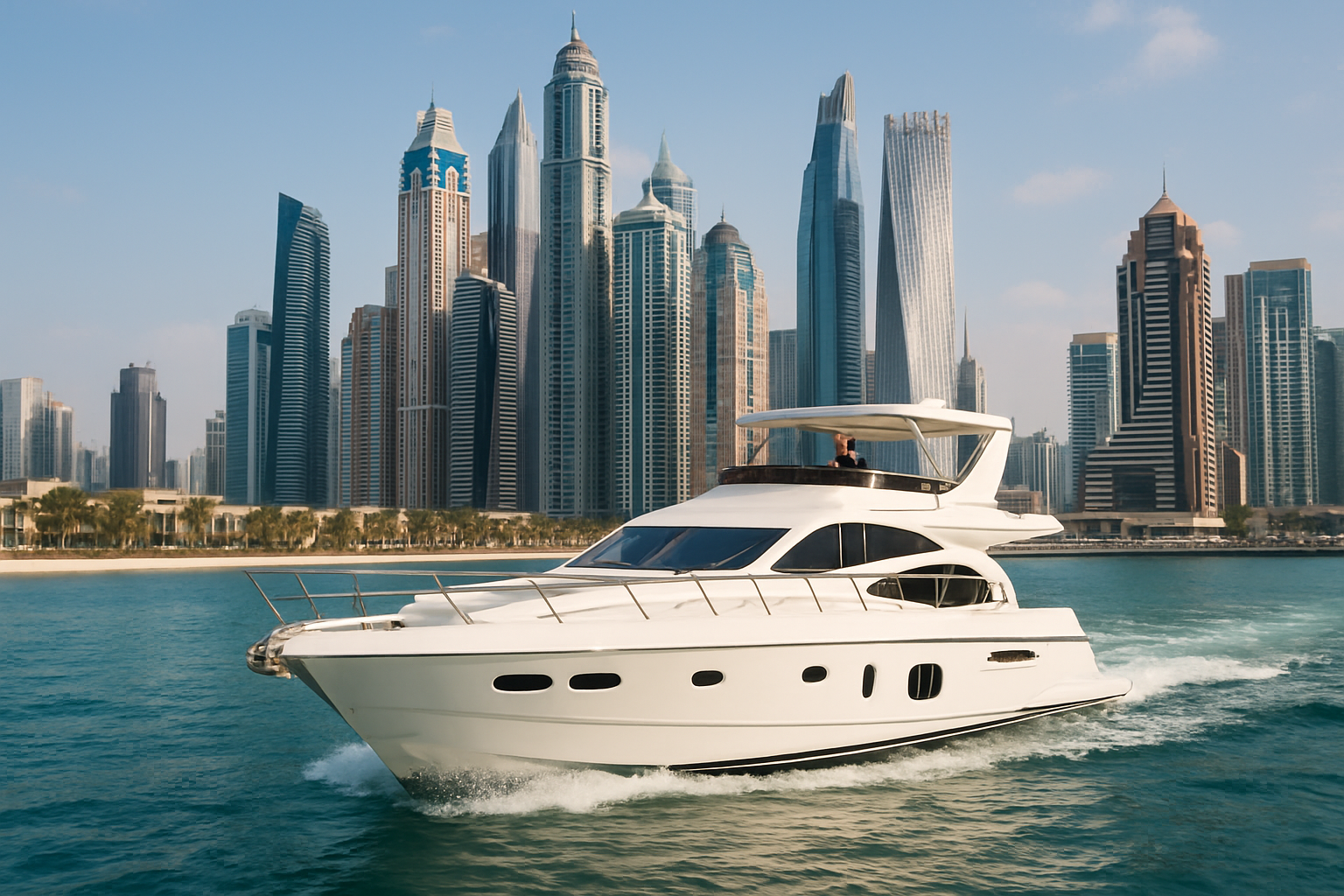 Private yacht cruising along Dubai Marina